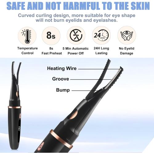 Heated Eyelash Curler - 2 in 1 Clip-Type, LED Display, 3 Temp Settings, USB Rechargeable, Natural Curling, 24H Long Lasting