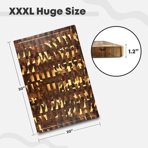 30 x 20 Acacia Wood End Grain Cutting Board Extra Large, XXXL Noodle Board Stove Cover, Heavy-Duty Butcher Block, 3XL Meat Chopping Board, Oversized Turkey Carving Board, Charcuterie Board