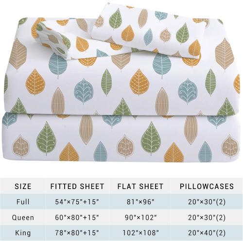 Viviland Floral Twin Sheet Set - 3 Piece Vintage Leaves Patterned Bed Sheets - Soft, Breathable Microfiber Boho Sheets with Deep Pocket, Non-Slip Fitted Sheets & Pillowcases