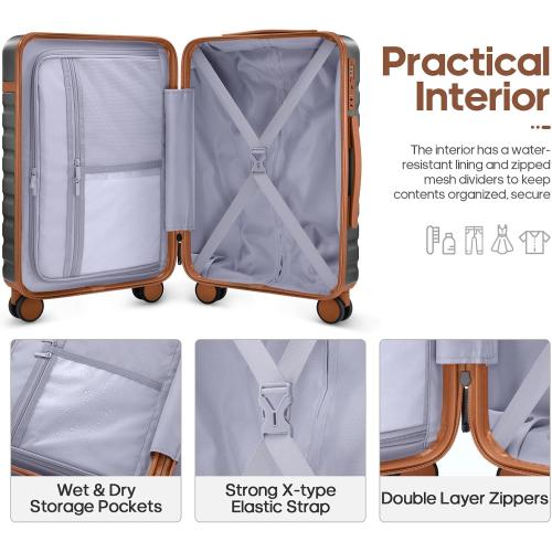 UKEIN Luggage Sets 3 Piece, Carry On Luggage 20In With Spinner Wheels,PC Hardside Suitcase Set with TSA Lock,Durable Carry On Suitcase With Travel Backpack for Men (Grey, 3 piece set (20inch))