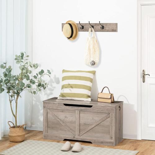 HOOBRO Storage Bench, 39.4” Retro Wooden Storage Chest with U-Shaped Cut-Out Pull, Safety Hinge, Supports 220 lb and Easy Assembly for Toy Box Organizer (Greige) BG771CW01