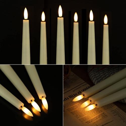 Flameless Taper Candles with 3D Wick, 9.6 Real Wax LED Candles with Remote and Timer, 3 Pack Flickering Candlesticks Battery Operated, Classic Tall Taper Candles for Home, Wedding, Party, Ivory