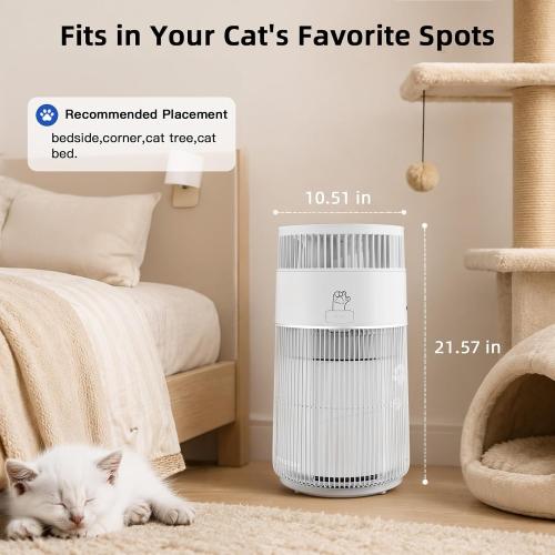 WISESKY Cat Air Purifier with Bite-Resistant Cord & Wide Grille and Tip-Over Protection | Air Purifier for Home with 360° Air Intake for Pet Hair | APP Control | Covers Up to 1644 Sq.Ft