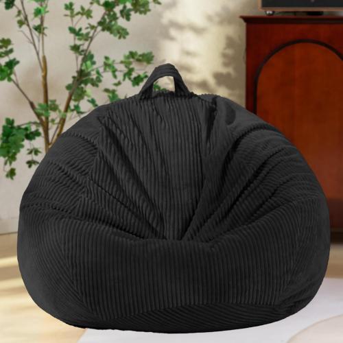 Color Black Stuffed Animal Storage Bean Bag Cover (No Filler), Corduroy Kids & Toddler Bean Bag Chair for Teens & Adults, Toy Storage Organizer, Comfy Sofa for Playroom (Onyx Black, Kids (Cover Only）)