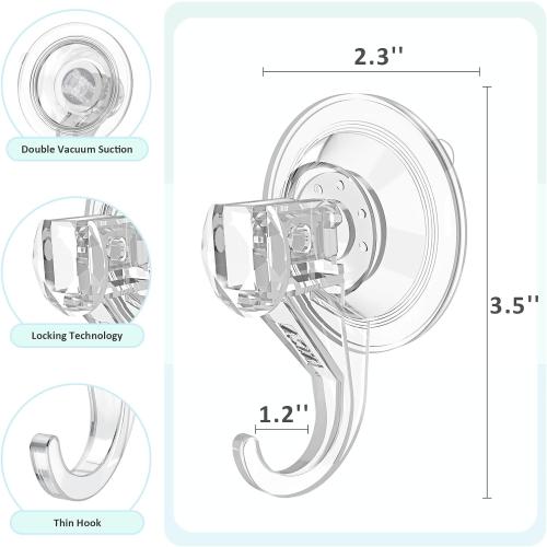 VIS'V Suction Cup Hooks, Small Shower Suction Hooks, Heavy Duty, Removable and Reusable, Clear, 2 Pcs