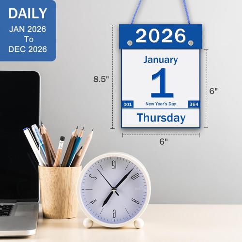 2026 Daily Wall Calendar, Page per Day with Large Print Dates, 365 Day Tear off Wall Calendar for Seniors Gift Home Office School Dorms, 8.5 x 6, Tear Away Calendars with Hanging String, Blue