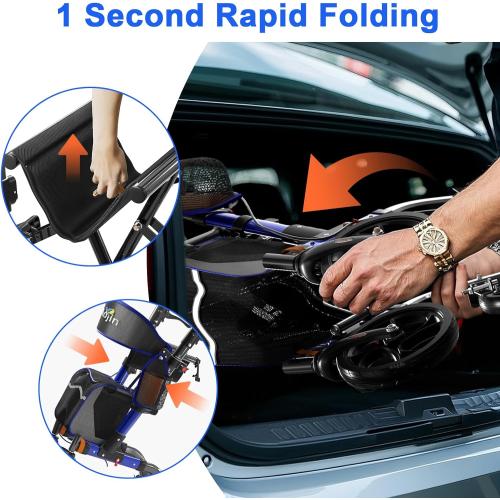 Walkers for Seniors, Rollator Walker with Seat, 350 lb Weight Capacity, 18 Big Seat, 8 All-Terrain Wheels, 6-Level Adjustable Height, Lightweight Aluminum Frame Rollator Walkers for Seniors (Blue)