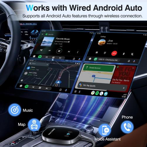 Android Auto Wireless Adapter for Cars with Built-in Wired Android Auto Easy Setup Support NFC Pair Fast Seamless Connection Stable Plug and Play Wireless Car Adapter Dongle (Black)
