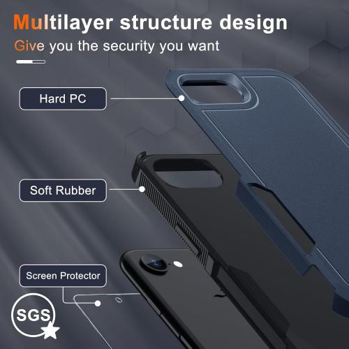 RMOCR for iPhone 16e Case & iPhone 17e Case, with Screen Protector,Military Grade Heavy Duty Shockproof Phone Cover with Wrist Lanyard Strap for iPhone 16e & iPhone 17e,Navy Blue