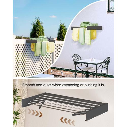 Vikaqi Wall Mounted Clothes Drying Rack 40, Foldable Wall Mount Laundry Rack Folding Indoor, Drying Rack Clothing Collapsible, Hidden Space Saver with Wall Template, 6 Rods, Black