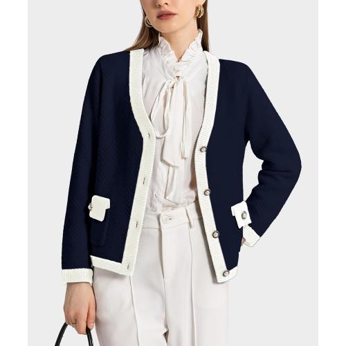 Casly Lamiit Women's Cardigan Sweaters Long Sleeve V Neck Button Down Knit Outerwear Spring Casual Open Front Cropped Jacket