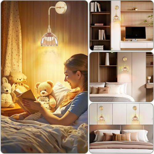 Battery Operated Wall Sconces CCT Dimmable Wireless Sconces Set of 2, Vintage Light Fixture with Amber Tulip Glass Lampshade Wall Decor Set of 2 for Living Room Bedroom Bedside Bathroom
