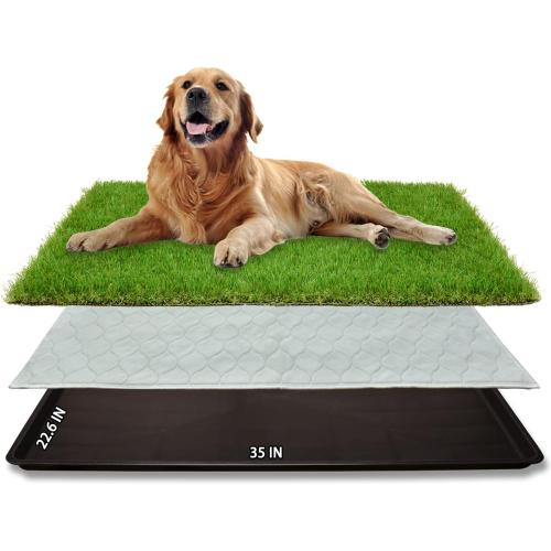 Dog Grass Large Potty Patch, Dog Litter Boxes Artificial Grass Bathroom Turf for Pet Training, Washable Puppy Pee Pad, Perfect Indoor/Outdoor Portable Potty Pet Loo (Tray system-35X22.6)