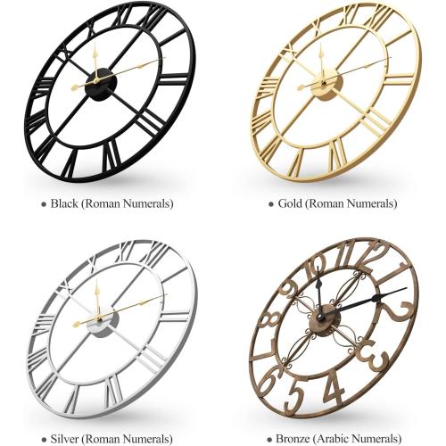 Cuspin Large Wall Clock for Living Room Decor, 30 Inch Decorative Wall Clocks Battery-Operated Silent Non Ticking Metal Modern Black Round Clock Arabic Numerals