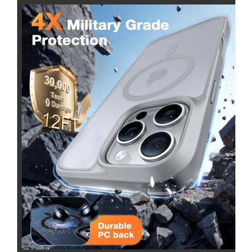 TORRAS for iPhone 16 Pro Case Translucent Matte Back/Natural Titanium Gray Edge | Compatible with MagSafe, Military Grade Drop Protection, Stronger Magnetic, Shockproof Airbag, Color Button, Slim