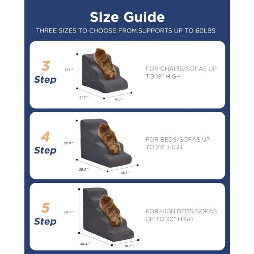 Beige Curved Dog Stairs Ramp for Small Dogs & Cats 17 H, 3-Step Dog Steps for Couch Sofa and Chair, Pet Stairs for Cats, Non-Slip Balanced Pet Steps