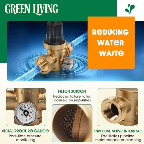 Upgraded 3/4 Water Pressure Regulator, For Residential or Commercial Use