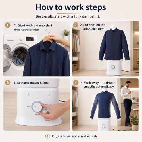 Portable Automatic Garment Dryer & Ironing Machine, Hands-Free Clothes Wrinkle Remover with Hot Air, Fast Drying for Shirts and Pants, Space-Saving Apartment & Dorm Essentials