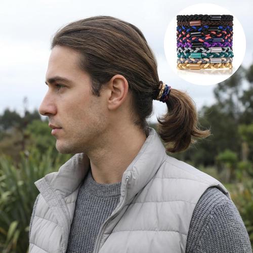 Mens Hair Ties, 15 Pcs Braided Bracelet Hair Ties for Men, Long Hairs Mens Hairties Ponytail Holder Scrunchies for Men Valentine's Day Gifts, No Crease No Damage