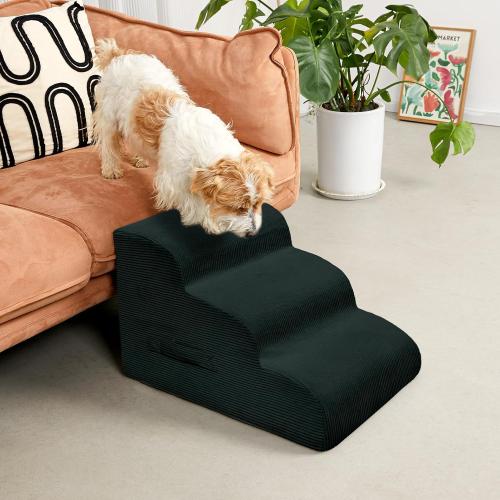 Dark Grey 4 Step Dog Stairs Steps for High Bed, 4 Steps Pet Steps for Small Dogs Non-Slip Removable Washable Cover Ramp for Indoor Outdoor Car Couch Sofa