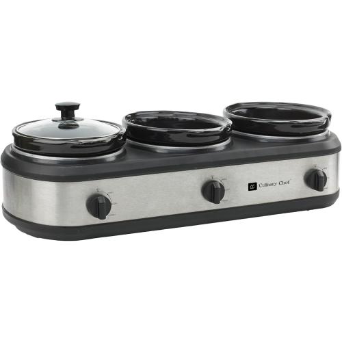 CULINARY CHEF, Triple Slow Cooker, Buffet Server 3 Pot, Food Warmer - Stainless
