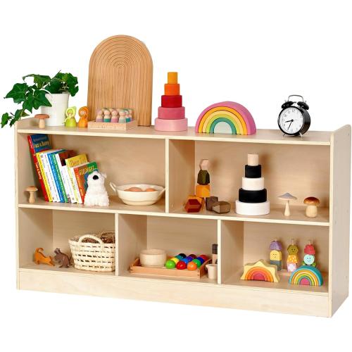 Wooden Toy Shelf for Kids, Montessori Book & Toy Organizer with Open Shelving, 5-Section Customizable Layout for Kids’ Room, Playroom & Classroom