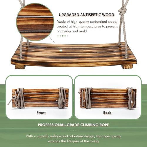 2026 Upgraded Large Wooden Swing Seat, 24x 8, Hanging Tree Swing for Adults & Kids, 500lbs Load, Adjustable Nylon Rope & Tree Straps, Indoor/Outdoor Swings with Purple Floral Garland