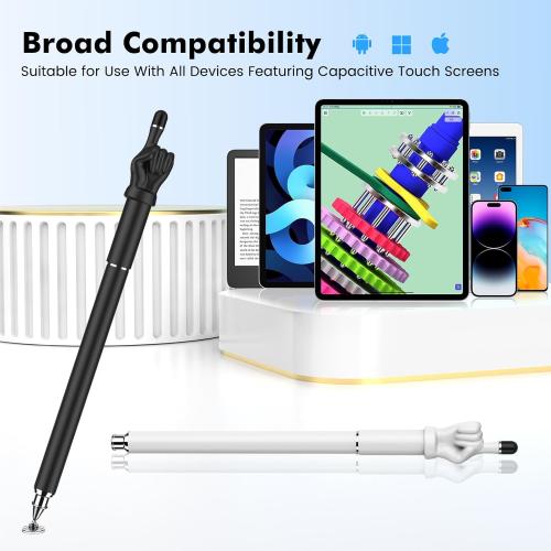 Stylus Pen for Touchscreen, MEKO 2-in-1 High Sensitivity Fingertip Stylus Pens for iPhone iPad Android Tablets Smartphone All Universal Touch Screens(2 Pack Black/White)