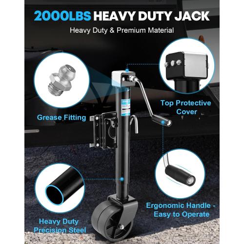 Kohree 2000 lbs Trailer Jack with Dual Wheel, 20-24V Cordless Drill Compatible, Heavy Duty Bolt on Trailer Tongue Jack for RV, Boat, Black, 12 Lift