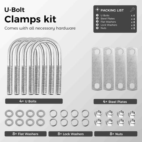 4 Sets Round U-Bolts, 1 inch Wide Stainless Steel U Clamp Bolts with Frame Plates and Nuts for Automobile, Wood, Tube, Boat Trailers (M6 x 25mm x 70mm)