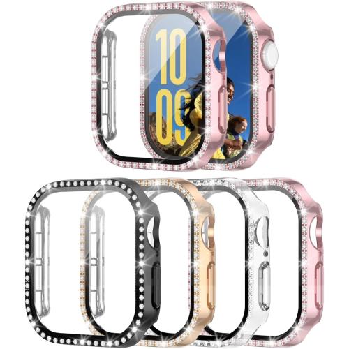 4 Pack Bling Case for Apple Watch Series 11 (2025) Series 10 42mm, Glitter Rhinestone Diamonds Protective Case with Tempered Glass Screen Protector Cover for iWatch Series 11/10 42mm for Women