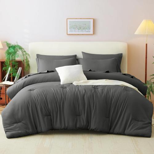 CozyLux Queen Comforter Set Dark Grey, 7 Pieces Bed in a Bag Queen Comforter Set with Sheets, Bedding Sets with Down Alternative Comforter, Fitted Sheets, Flat Sheets, Pillow Shams and Pillowcases