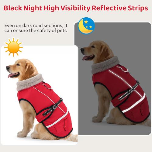 Dog Winter Coat Jacket Waterproof for XL Large Dogs, Reflective Pet Vest Warm Fleece Cozy for Cold Weather, Dogs Snowsuit Windproof, Adjustable Buckle