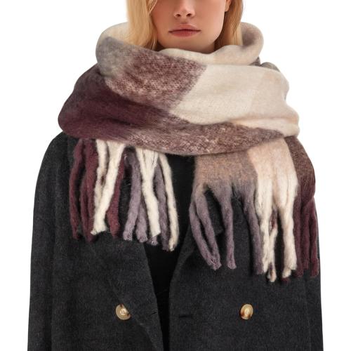 Womens Scarf Winter Big Colorful Checked Thick Warm Soft Scarves Casual Tassel Blanket Scarf