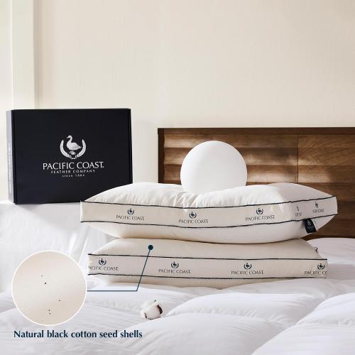 Pacific Coast Goose Feather and Down Bed Pillows for Side and Back Sleepers,  Set of 2, 100% Organic Cotton Cover, Firm Pillows, Gusseted Pillows of Hotel Collection