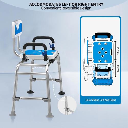 Sliding Shower Chair with Arms and Back, 500lbs Tub Transfer Benches with Non Slip Aluminum Body and Suction Cups Adjustable Height Bath Seats for Seniros Elderly Disabled or Bariatric Adults