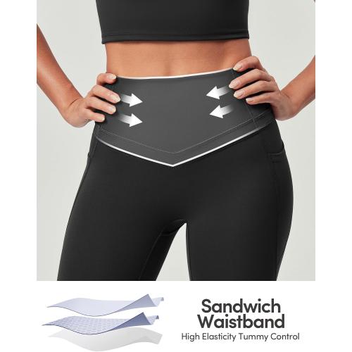 Black Large IUGA Compression Leggings with Pockets for Women Tummy Control Leggings No Front Seam Workout High Waist Yoga Pants
