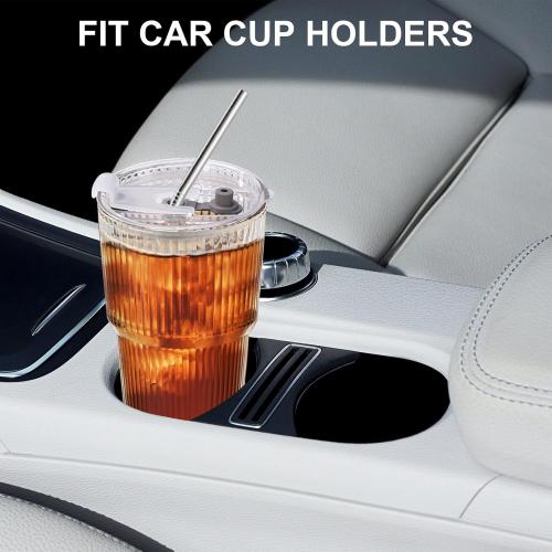 Iced Coffee Cups with Lids and Straws, 20 OZ Glass Tumbler with Straw and Lid, Clear Ribbed Glass Cups Reusable to Go Coffee Tumbler for Matcha, Smoothie, Cocktail,Latte, 4 Pcs MISSING ACCESSORIES