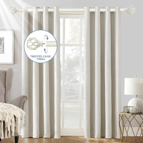 Size 18-69 Color White Decorative Farmhouse Curtain Rod:18-60Adjustable Heavy Duty Single Window Curtain Rod for Bedroom Living Room,Antique White Boho Rustic Drapery Rods with Vintage Twist Finial Easy Install