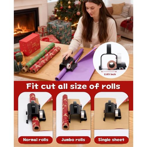 2-Pack Wrapping Paper Cutter with Wheels & Tape Dispenser - Gift Wrap Tool Kit with Replaceable Blades for Christmas, Birthday - Safe, Efficient, and Precise Cutting