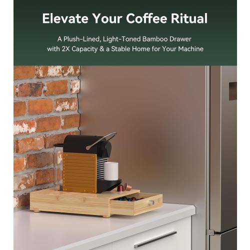 for Nespresso Original Capsules - Bamboo Coffee Pod Drawer Holder - 48 OriginalLine Pods Organizer (14.5D x 11.7W x 3.2”H)