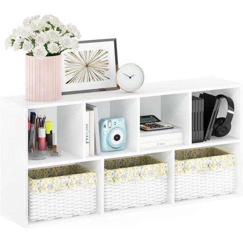 Furinno LUDER Book Shelf, 7-Cube Bookshelf, Bookcase, 9.4 x 19.5 x 41.7, for Living Room, Bedroom, Home Office, White