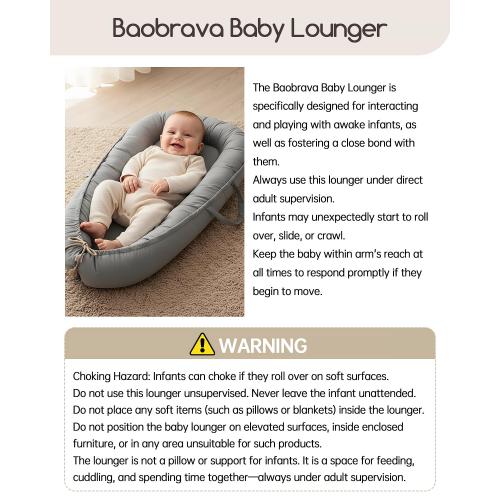 Baby Lounger - Infant Lounger for Newborn 0-24 Months, Pure Cotton Breathable Baby Nest Lounger Cover, Newborn Essentials for Baby Boys & Girls, Portable Baby Lounger for Home and Travel