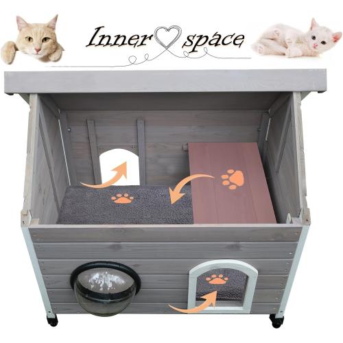 Rockever Outdoor Cat House, Feral Cat House Outdoor Weatherproof with Escape Door and Clear Windows for 2 Cats(with Self Warming Mat)