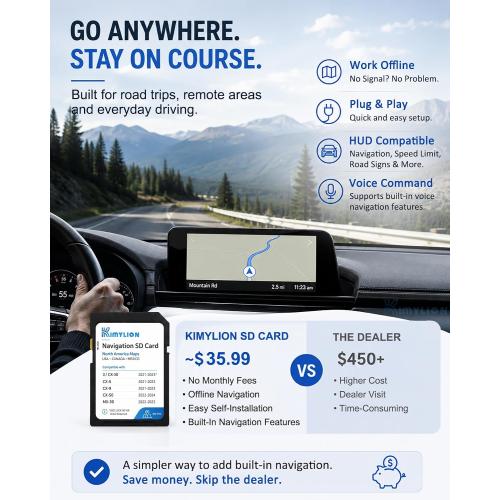 Navigation SD Card TD2K66EZ1B for 2021-2023 Mazda 3 CX-30 CX-5 CX-9, 2022-2024 CX-50, 2022-2023 MX-30, Offline GPS Maps USA/CAN/MEX, Plug & Play, HUD & Speed Limit Display Support