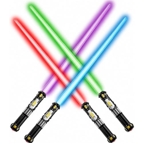 4 Pack Light up Sword with FX Sound (on-Off Control) and Retractable Handle