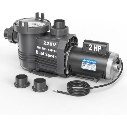 Aquastrong Riptide Series 2 HP In/Above Ground Pool Pump, 220V Dual Speed, Up to 8,586 GPH High Flow, Pure Copper Motor, Energy Efficient, Self Priming with Filter Basket