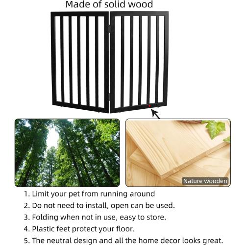 ZJSF Freestanding Indoor Dog Gate for House Foldable Wood Black Puppy Gate for Doorways Pet Gate for Stairs Extra Wide Pet Fence 32 Height 2 Panels