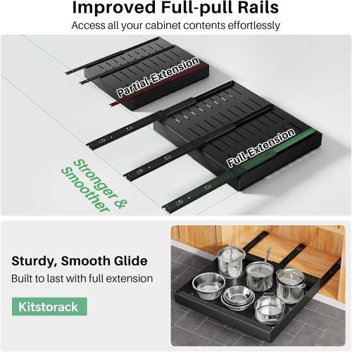 Pull out Cabinet Organizer, Expandable(12-20) Heavy Duty Slide out Drawer Fixed with Adhesive Nano Film for Pots, Roll out Shelf Storage for Kitchen Base Cabinet Organization, Pantry, Bathroom