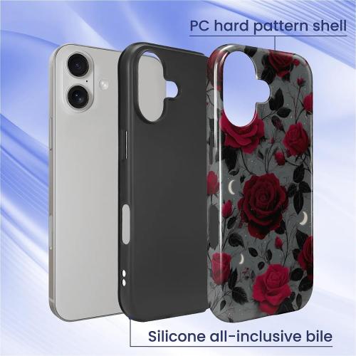 Case for iPhone 17,Hybrid Heavy Duty 2 in 1 Full Body Rugged Shockproof Protection Glossy Case for iPhone 17 Night Red Rose